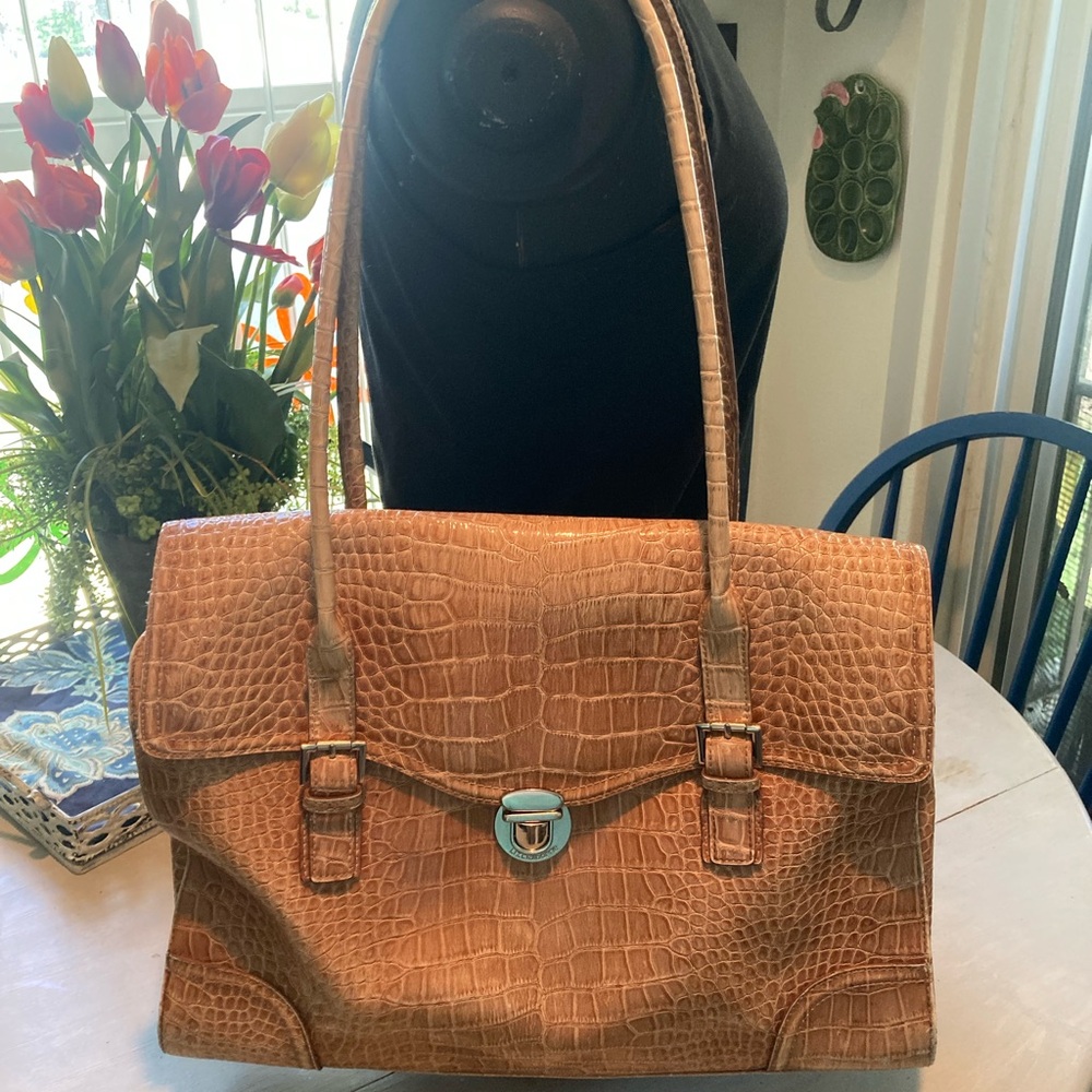 Liz Claiborne Tan Laptop Bag with Crocodile Embossed Texture